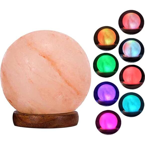 USB Himalayan Salt Lamp with 8 Colors Changing,Lovely Round Crystal Salt Rock - Picture 1 of 7